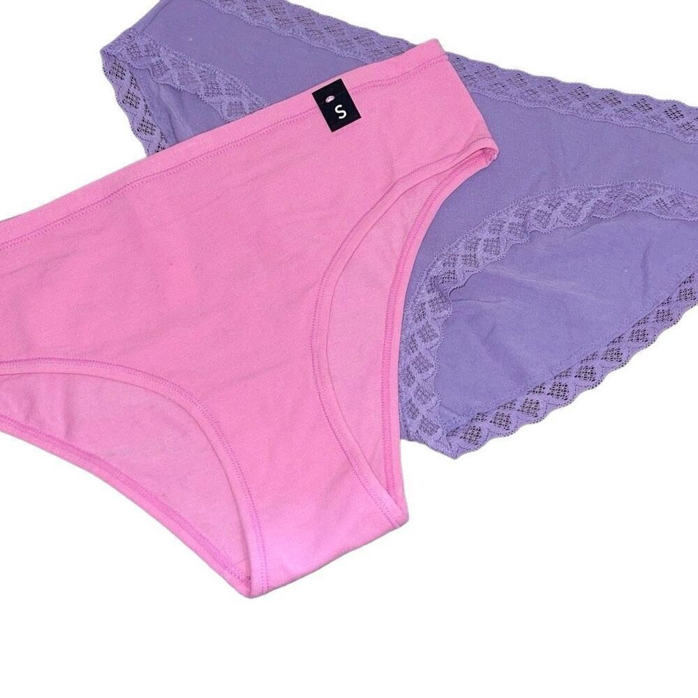Etam‎ Natori Womens Solid Lace Trim Bikini Panties Pink Purple Small 2pcs NWOT